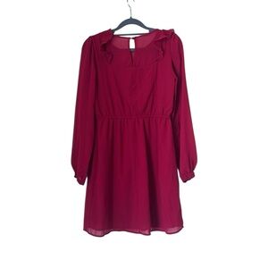 Women's Forever 21 Burgundy Red Chiffon Long Sleeve Midi Party Dress Size Small